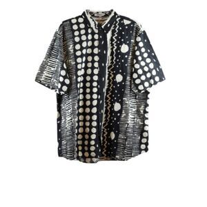 Votpove Black White Men's Dress Shirt Collared Button Closure XXL 014